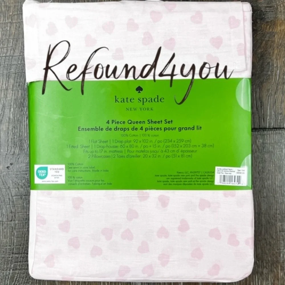 Kate Spade - ‘Pink on Pink Hearts’ Queen Sheet Set. NWT. Firm!